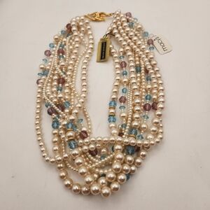 Jennifer Moore 11 -Strand Faux Pearl Necklace with Blue and Purple Accents